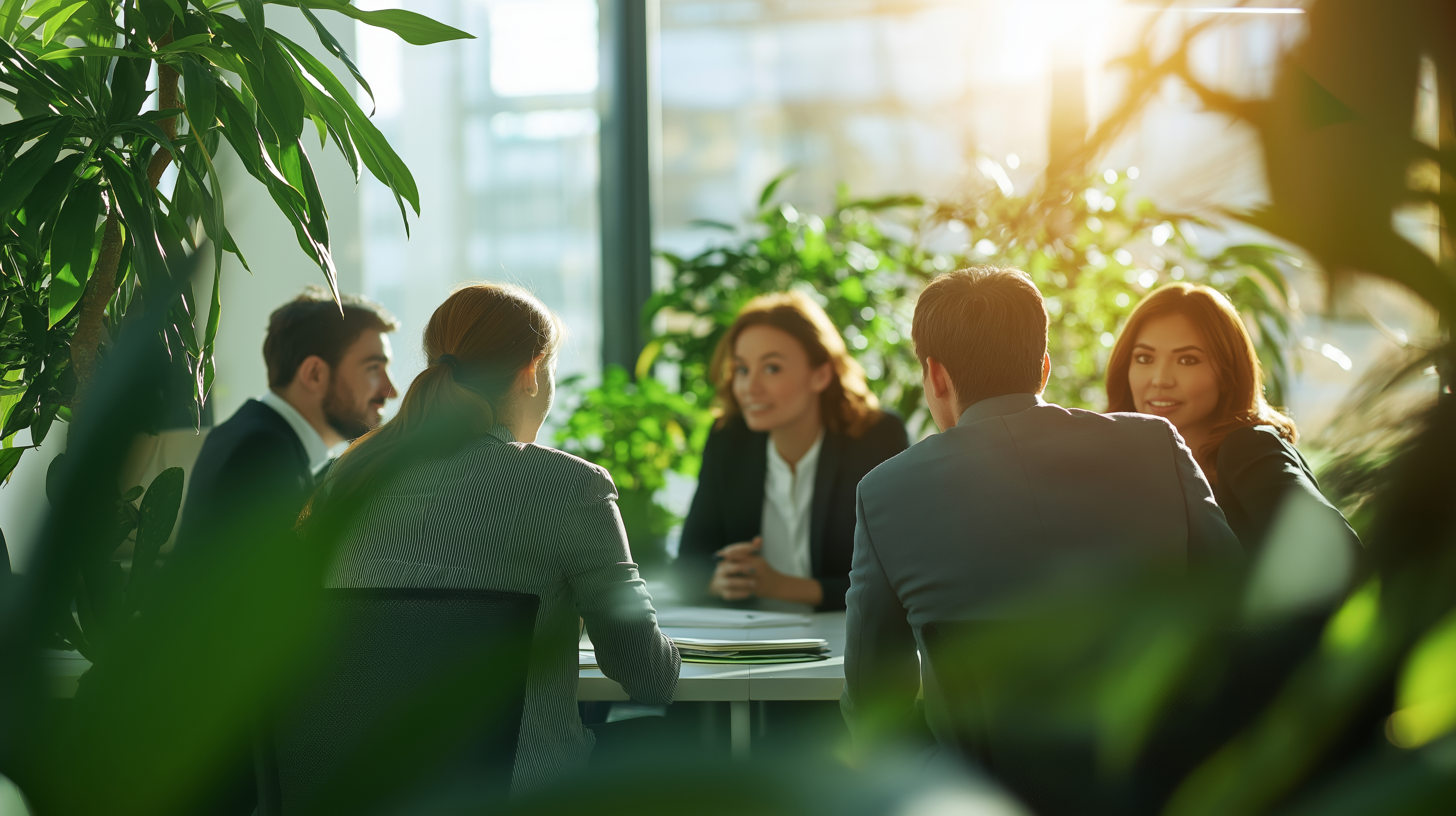 Team meeting in a modern green office