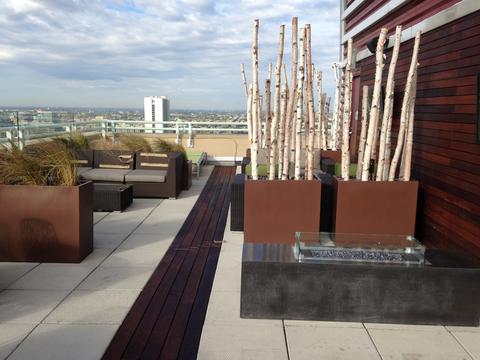 Two brown square outdoor pots