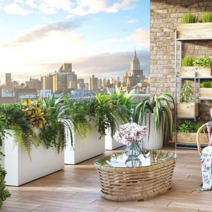 Modular 12 inch wide slim fiberglass planter boxes for multifamily balconies and patios