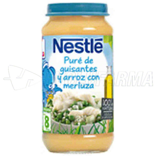 Nestlé. tarrito de puré de guisantes y arroz con merluza. tarro de 250 g.
