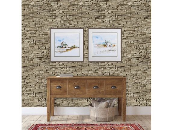 Sedona Dry Stack faux wall panels in Rich Beige used on in the interior of a house.