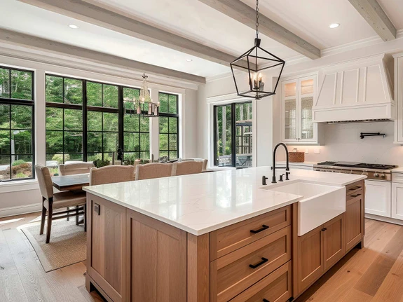 Smooth Natural Wood Beams in Pale Linen