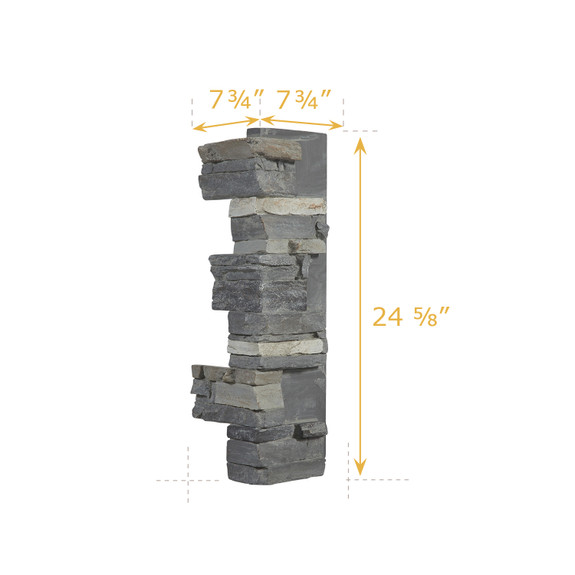 Picture of Denver Dry Stack 24-inch Interlocking Corner with the product dimensions featured