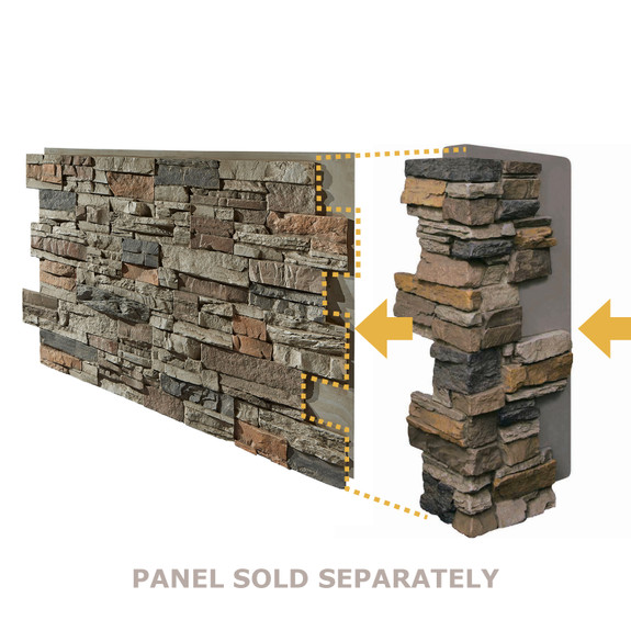 Picture of Sedona Dry Stack Outside Interlocking Corner joing with a Sedona Dry Stack Wall Panel.