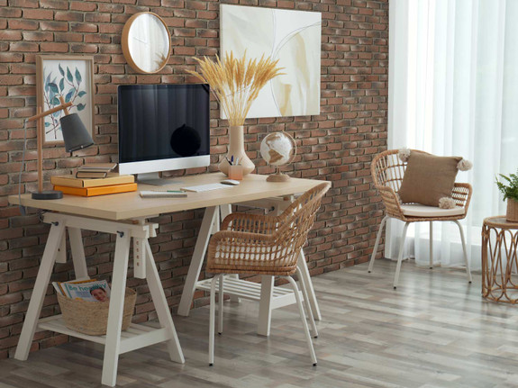 Rustic Brick panel used in a home office with the Chicago Red color.