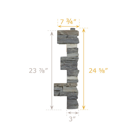 Denver Dry Stack Stone Interlocking Right Endcap dimensions.