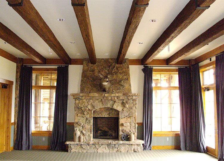 Rustic faux wood beams in a living room