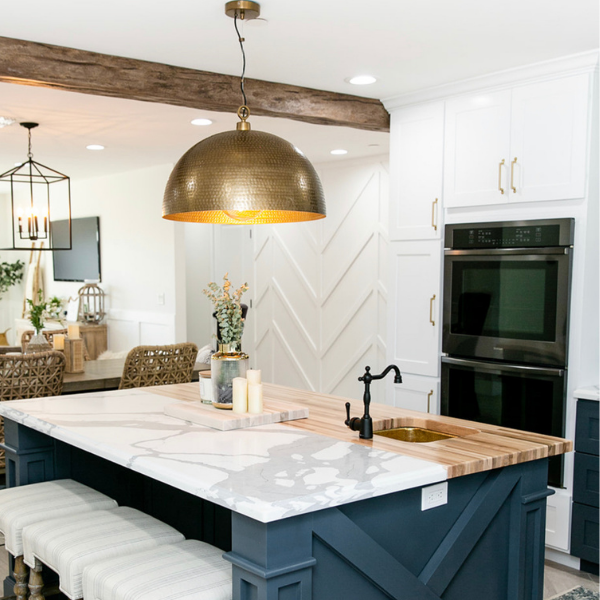 magnolia faux wood beam in farmhouse kitchen design