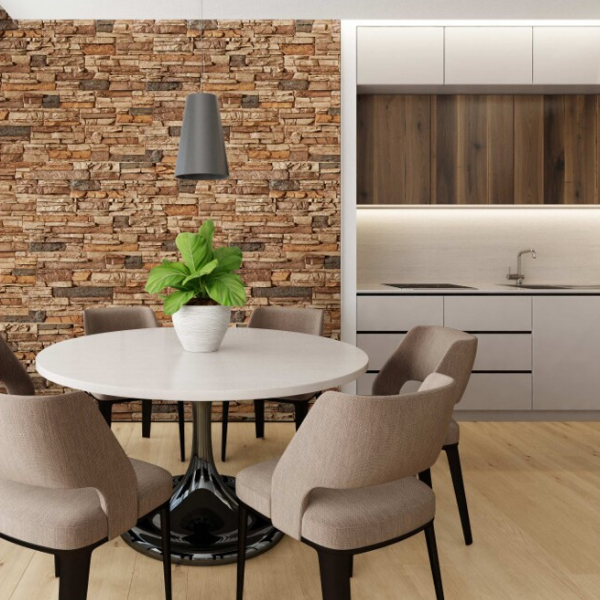 sedona dry stack faux stone wall panel from az faux in modern home dining area as faux stone accent wall