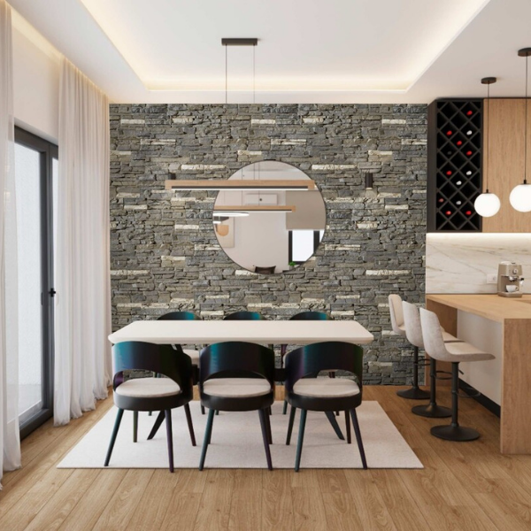 sedona dry stack faux stone wall panel from az faux in modern home dining area as faux stone accent wall