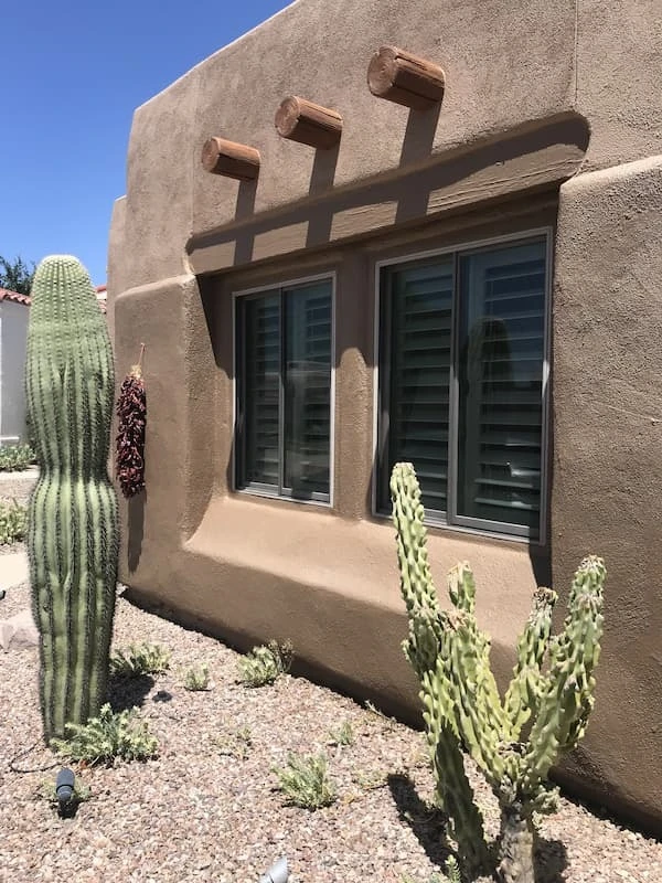 Home exterior featuring Faux Wood Solid Viga Tails in Chestnut.
