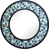 Zorigs Mirror Wall Art Décor – Handcrafted Decorative Wall Mirror, Pale Turquoise, Gray Glass Mosaic Mirror, Large 24” Round Mirror for Hallway, Bedroom, Bathroom, Living Room