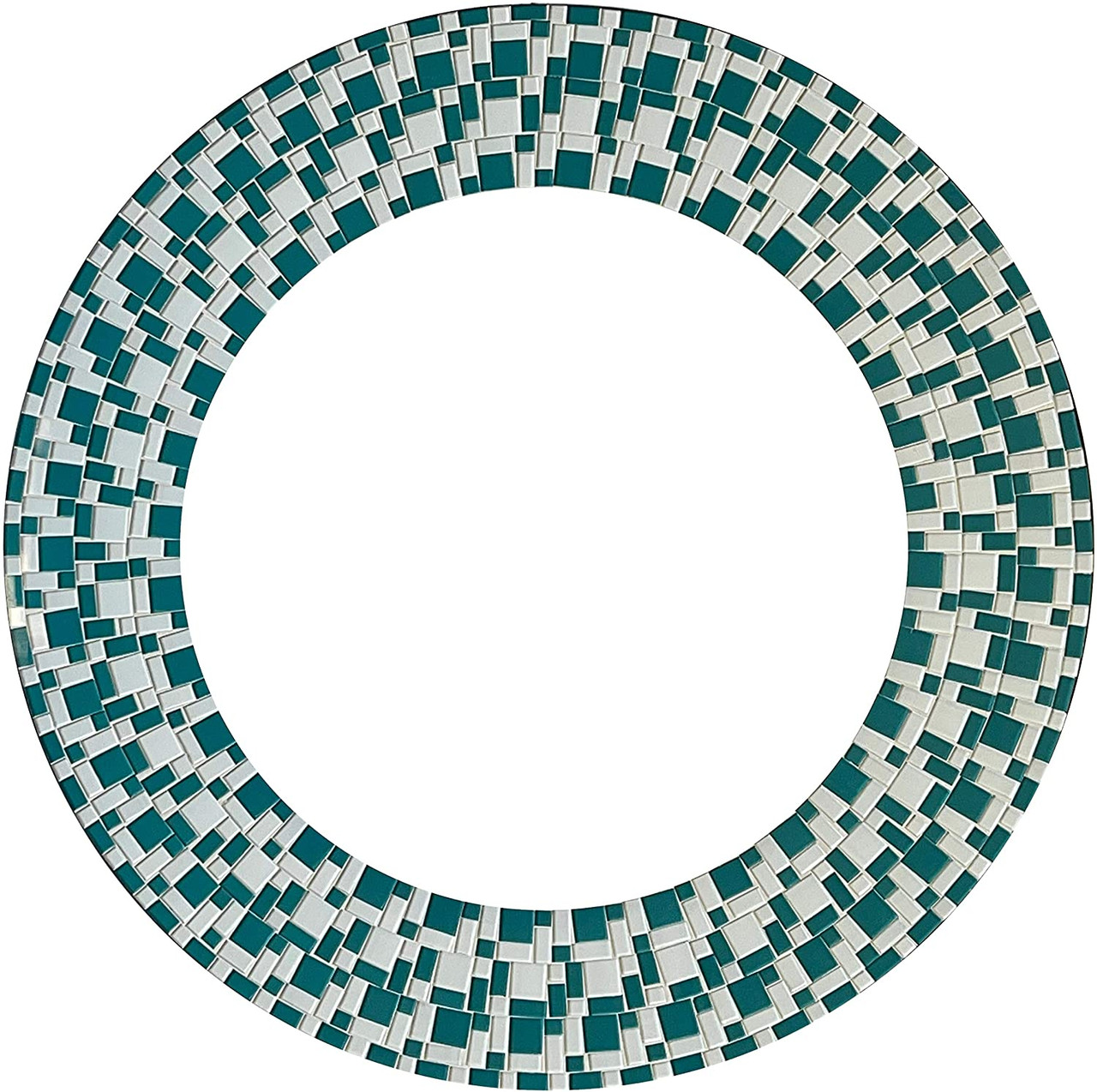 Zorigs Mirror Wall Art Decor Handcrafted Decorative Wall Mirror White And Dark Turquoise Mosaic Mirror 24 Frame 15 Round Mirror For Hallway Bedroom Bathroom Living Room Zorigs