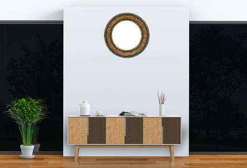 Zorigs Mosaic Mirror, Wall Art Décor – Handcrafted Decorative Wall Mirror, Yellow, Gold, and Pink Mosaic Mirror, 24" Round Mirror for Hallway, Bedroom, Bathroom, Living Room Zorigs Mosaic Mirror, Wall Art Décor – Handcrafted Decorative Wall Mirror, Yellow, Gold, and Pink Mosaic Mirror, 24" Round Mirror for Hallway, Bedroom, Bathroom, Living Room