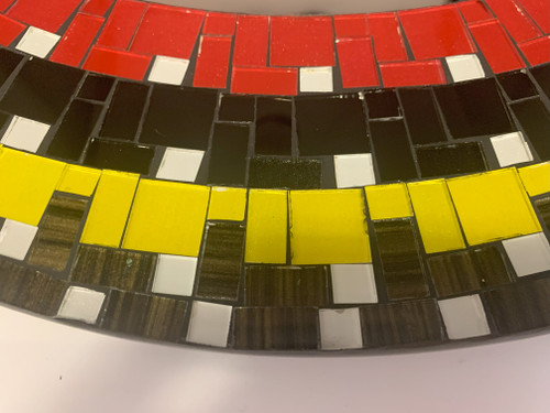 Zorigs Mosaic Mirror, Wall Art Décor – Handcrafted Decorative Wall Mirror, Dark Brown, Yellow, Black and Red Mosaic Glass, 24” Round Mirror for Bedroom, Living Room, Office