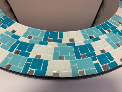 Zorigs Mosaic Mirror, Wall Art Décor – Handcrafted Decorative Wall Mirror, Teal and White Mosaic Mirror, 24” Frame, 15" Round Mirror for Hallway, Bedroom, Bathroom, Living Room