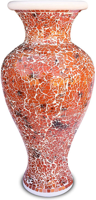 Zorigs, Decorative Tall Floor Vase – 24 x 12 Inches Tall Cylinder Vase Made of Terracotta with Coral Glass Mosaic Pieces – Exquisite Home Décor Accent Piece