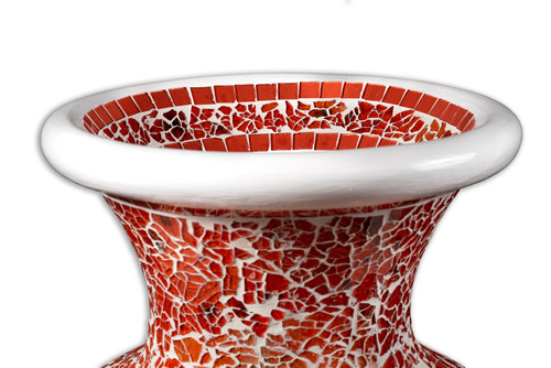 Zorigs Floor Vase, 24 Inch Mosaic Vase – Tall Cylinder Made of Terracotta with Coral Orange Glass Mosaic Pieces – Handcrafted Decorative Home Décor Accent Piece for Bedroom, Living Room, Office