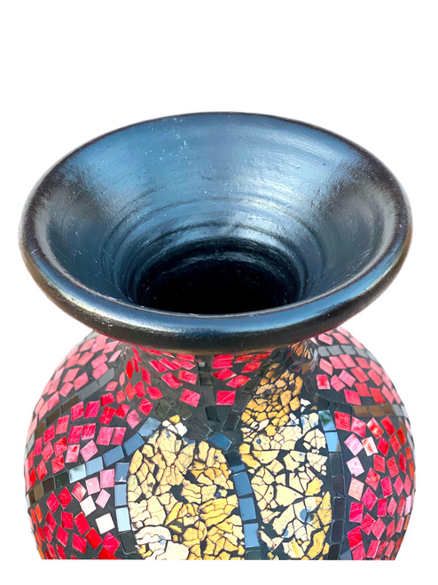 Zorigs Floor Vase, 24 Inch Mosaic Vase – Tall Cylinder Made of Terracotta with Red, Gold and Black Glass Mosaic Pieces – Handcrafted Decorative Home Décor Accent Piece for Bedroom, Living Room, Office
