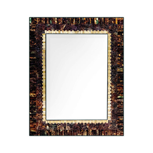 Zorigs, Handcrafted Decorative Large Rectangular Mosaic Mirror, 24” x 32”, Rectangular Wall Mirror of Chestnut Brown, Gold, and Forest Green Pieces Décor