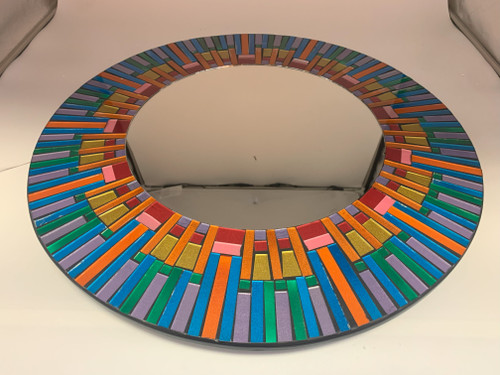 Zorigs Mosaic Mirror, Wall Art Décor – Handcrafted Decorative Wall Mirror, Dark Blue and Purple Multicolored Mosaic Mirror, 24” Frame, 15" Round Mirror