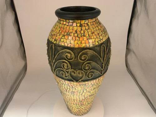 Zorigs Floor Vase, 24 Inch Mosaic Vase – Tall Cylinder Made of Terracotta with Yellow and Orange Glass Mosaic Pieces – Handcrafted Decorative Home Decor Accent Piece for Bedroom, Living Room, Office