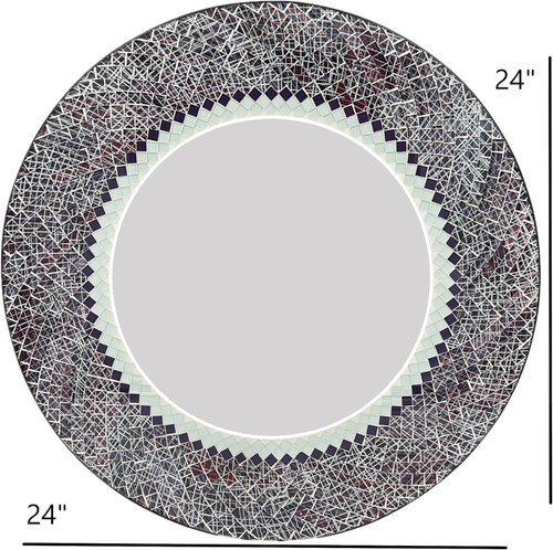 Zorigs Mosaic Mirror, Wall Art Décor – 24” Round Handcrafted Mosaic Mirror Violet and Brown on a White Background for Hallway, Bedroom, Bathroom, Living Room …