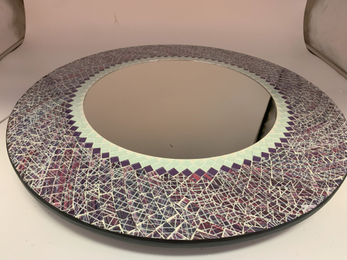 Zorigs Mosaic Mirror, Wall Art Décor – 24” Round Handcrafted Mosaic Mirror Violet and Brown on a White Background for Hallway, Bedroom, Bathroom, Living Room …