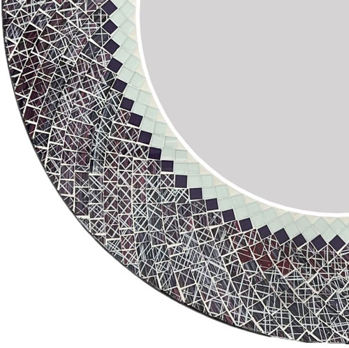 Zorigs Mosaic Mirror, Wall Art Décor – 24” Round Handcrafted Mosaic Mirror Violet and Brown on a White Background for Hallway, Bedroom, Bathroom, Living Room …