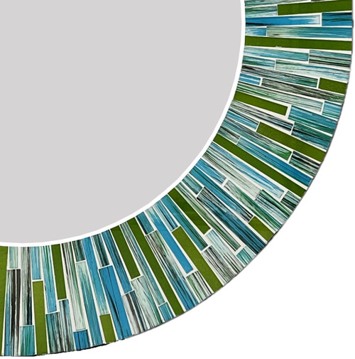 Zorigs Mosaic Mirror, Wall Art Décor – Handcrafted Decorative Wall Mirror, Turquoise, Mixed with Blue and Green Long Tiles Mosaic 24” Round Mirror for Hallway, Bedroom, Bathroom, Living Room …