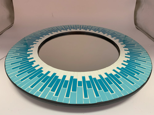 Zorigs Mosaic Mirror, Wall Art Décor – Mosaic 24” Round Handcrafted Decorative Wall Mirror, Turquoise, Baby Blue and White Colors with Long Mosaic Tiles for Hallway, Bedroom, Bathroom, Living Room …