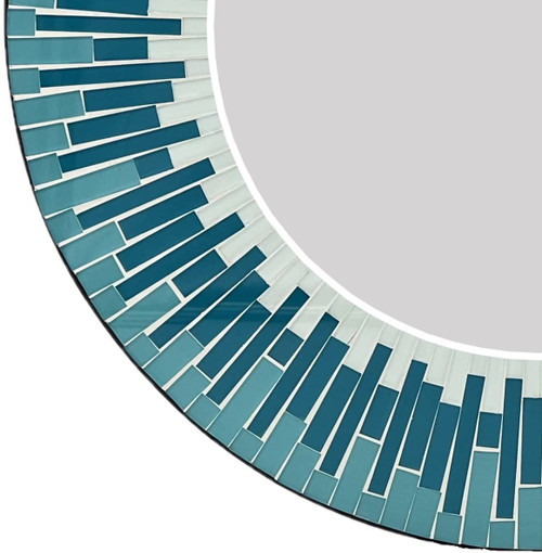 Zorigs Mosaic Mirror, Wall Art Décor – Mosaic 24” Round Handcrafted Decorative Wall Mirror, Turquoise, Baby Blue and White Colors with Long Mosaic Tiles for Hallway, Bedroom, Bathroom, Living Room …