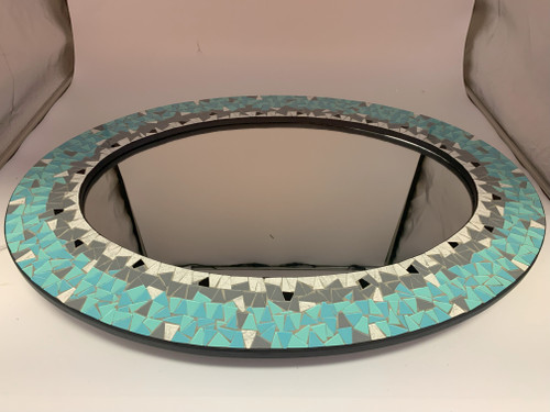 Zorigs Mosaic Mirror, Wall Art Décor – Handcrafted Decorative Wall Mirror, Sky Blue and Teal Mosaic, 32” Oval Mirror for Hallway, Bedroom, Bathroom, Living Room