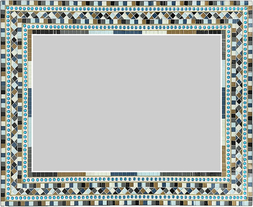 Zorigs Mosaic Mirror, Wall Art Décor – Handcrafted Decorative Wall Mirror in Light Brown and Navy Blue Mosaic 32” x 24” Rectangle - Hallway, Bedroom, Living Room