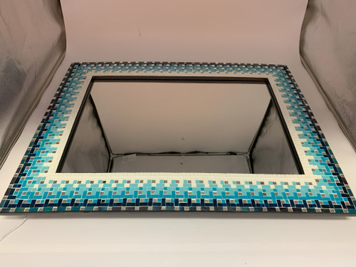 Zorigs Mosaic Mirror, Wall Art Décor – Handcrafted Decorative Wall Mirror, Deep Blue, Teal, and White Mosaic, 32” x 24” Rectangular Mirror for Hallway, Bedroom, Living Room