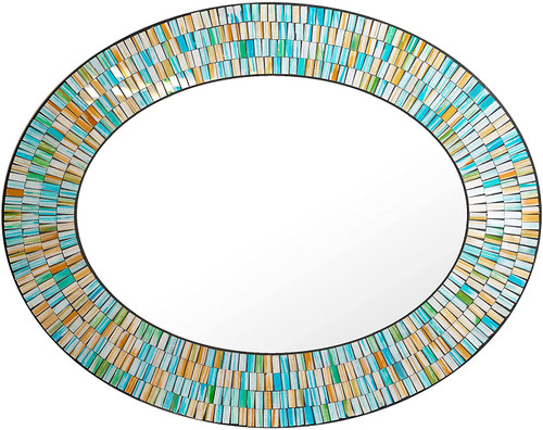Zorigs Mosaic Mirror, Wall Art Décor – Handcrafted Decorative Wall Mirror, Sea Blue, Turquoise, and Opal Reflective Glass Mosaic Mirror, 32" X 24" Oval Mirror Zorigs Mosaic Mirror, Wall Art Décor – Handcrafted Decorative Wall Mirror, Sea Blue, Turquoise, and Opal Reflective Glass Mosaic Mirror, 32" X 24" Oval Mirror