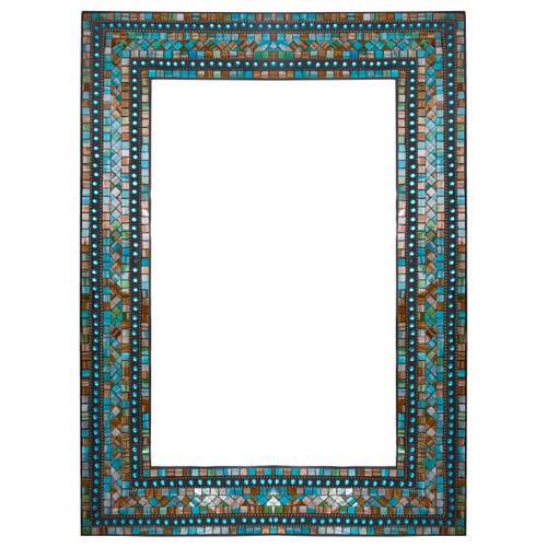Zorigs Mirror Wall Art Décor – Handcrafted Decorative Wall Mirror, Turquoise, Coffee Brown, Green Reflective Mosaic Mirror 32" X 24" Rectangular Mirror for Hallway, Bedroom, Living Room …