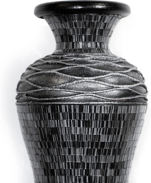 Zorigs Floor Vase, 24 Inch Mosaic Vase – Tall Cylinder Made of Terracotta with Grey and Black Glass Mosaic Pieces – Handcrafted Decorative Home Décor Accent Piece for Bedroom, Living Room, Office