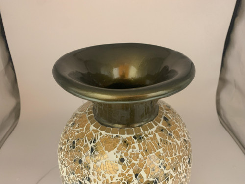 Zorigs Floor Vase, 18 Inch Mosaic Vase – Tall Cylinder Made of Brass with Dandelion and White Glass Mosaic Pieces – Handcrafted Decorative Home Décor Accent Piece for Bedroom, Living Room, Office