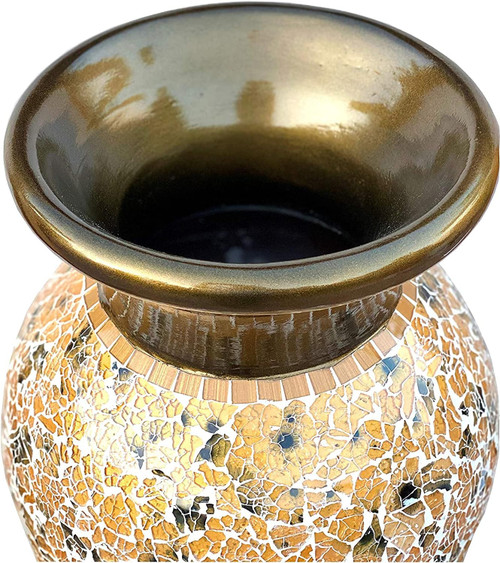 Zorigs Floor Vase, 18 Inch Mosaic Vase – Tall Cylinder Made of Brass with Dandelion and White Glass Mosaic Pieces – Handcrafted Decorative Home Décor Accent Piece for Bedroom, Living Room, Office