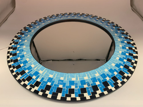 Zorigs Mosaic Mirror, Wall Art Décor – Handcrafted Decorative Wall Mirror, Blue, White, and Black Mosaic Mirror, 24” Frame, 15" Round Mirror for Hallway, Bedroom, Bathroom, Living Room Zorigs Mosaic Mirror, Wall Art Décor – Handcrafted Decorative Wall Mirror, Blue, White, and Black Mosaic Mirror, 24” Frame, 15" Round Mirror for Hallway, Bedroom, Bathroom, Living Room