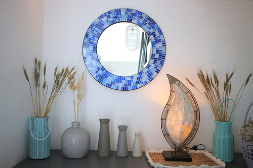 Zorigs Mirror Wall Art Décor – Handcrafted Decorative Wall Mirror, Royal Blue Mosaic Mirror, 24” Round Mirror for Hallway, Bedroom, Bathroom, Living Room Zorigs Mirror Wall Art Décor – Handcrafted Decorative Wall Mirror, Royal Blue Mosaic Mirror, 24” Round Mirror for Hallway, Bedroom, Bathroom, Living Room