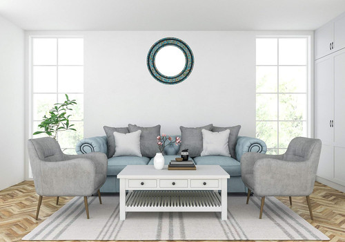 Zorigs Mosaic Mirror, Wall Art Décor – Handcrafted Decorative Wall Mirror, Turquoise, Coffee Brown, and Green Mosaic Mirror, 24” Frame, 15" Round Mirror for Hallway, Bedroom, Bathroom, Living Room