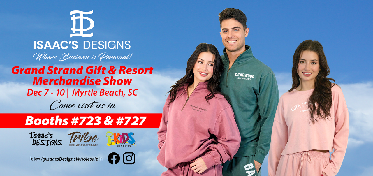 Come Visit Isaac's Designs Booth 723 and AllCloud Booth 727 at the Grand Strand Gift & Resort Merchandise Show in Myrtle Beach from December 7th through 10th!