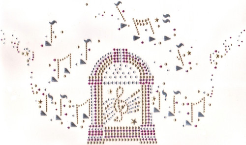 Pink Juke Box with Musical Notes Iron-On Design (S6342-PNK).