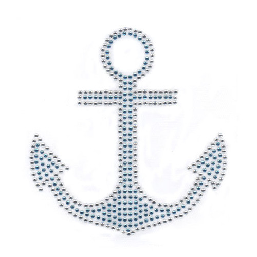 Medium Aquamarine & Clear Anchor Iron-On Design (S2467-AQA).