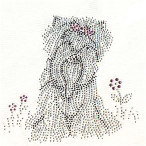 Yorkie Yorkshire Terrier with Pink Bow and Flowers Iron On Design