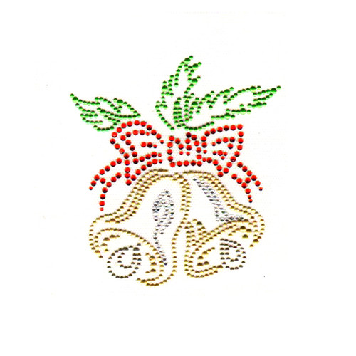 Christmas Holiday Festive Gold Bells with Red Bow Iron On Design