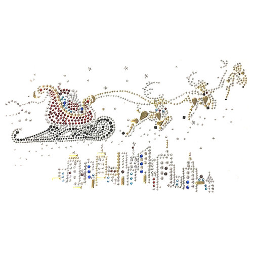 Santa Sleigh with Reindeer and City Skyline Iron-On Design (S1453).