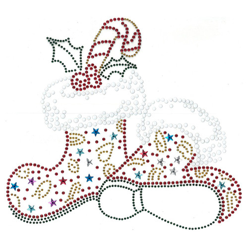 Large Santa's Boot with Candy Cane & Mistletoe Iron-On Design (S1441LA).